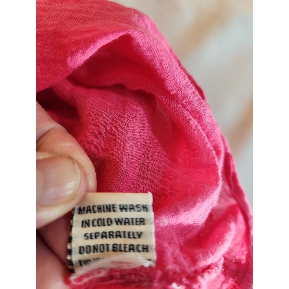 Sim & Sam Hot Pink Smocked Midi Dress XL Linen Blend Ruffle Hem Short Sleeve - Picture 10 of 10